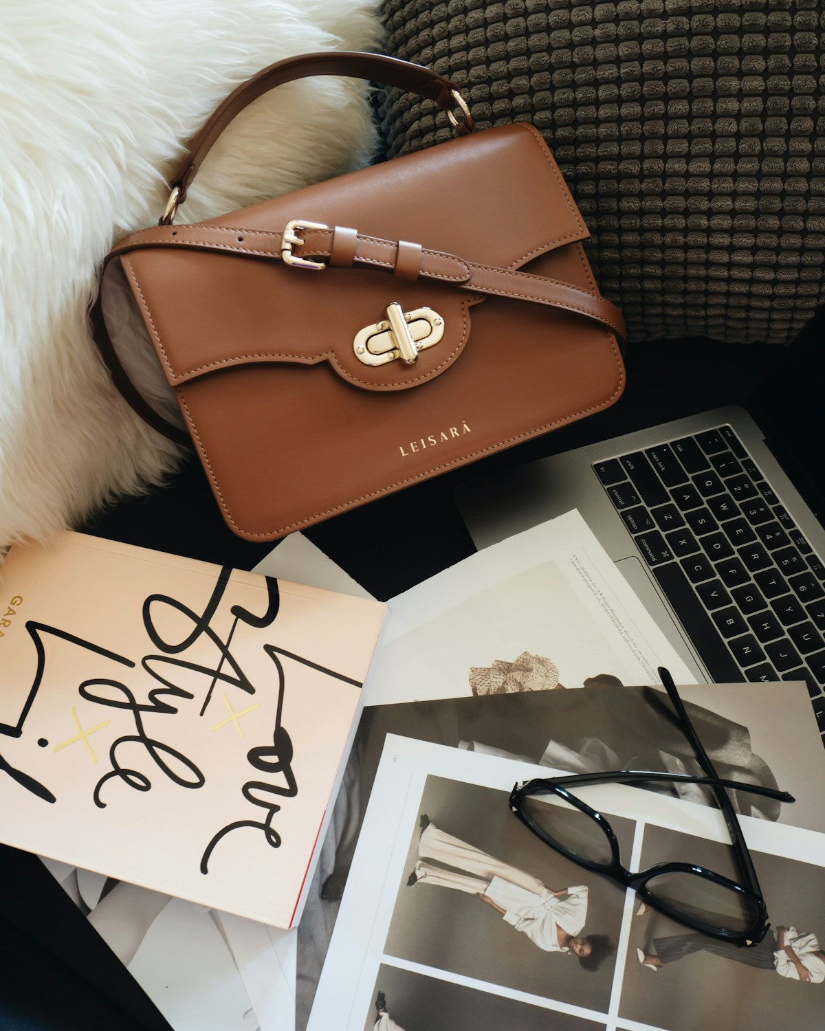 Brown leather handbag