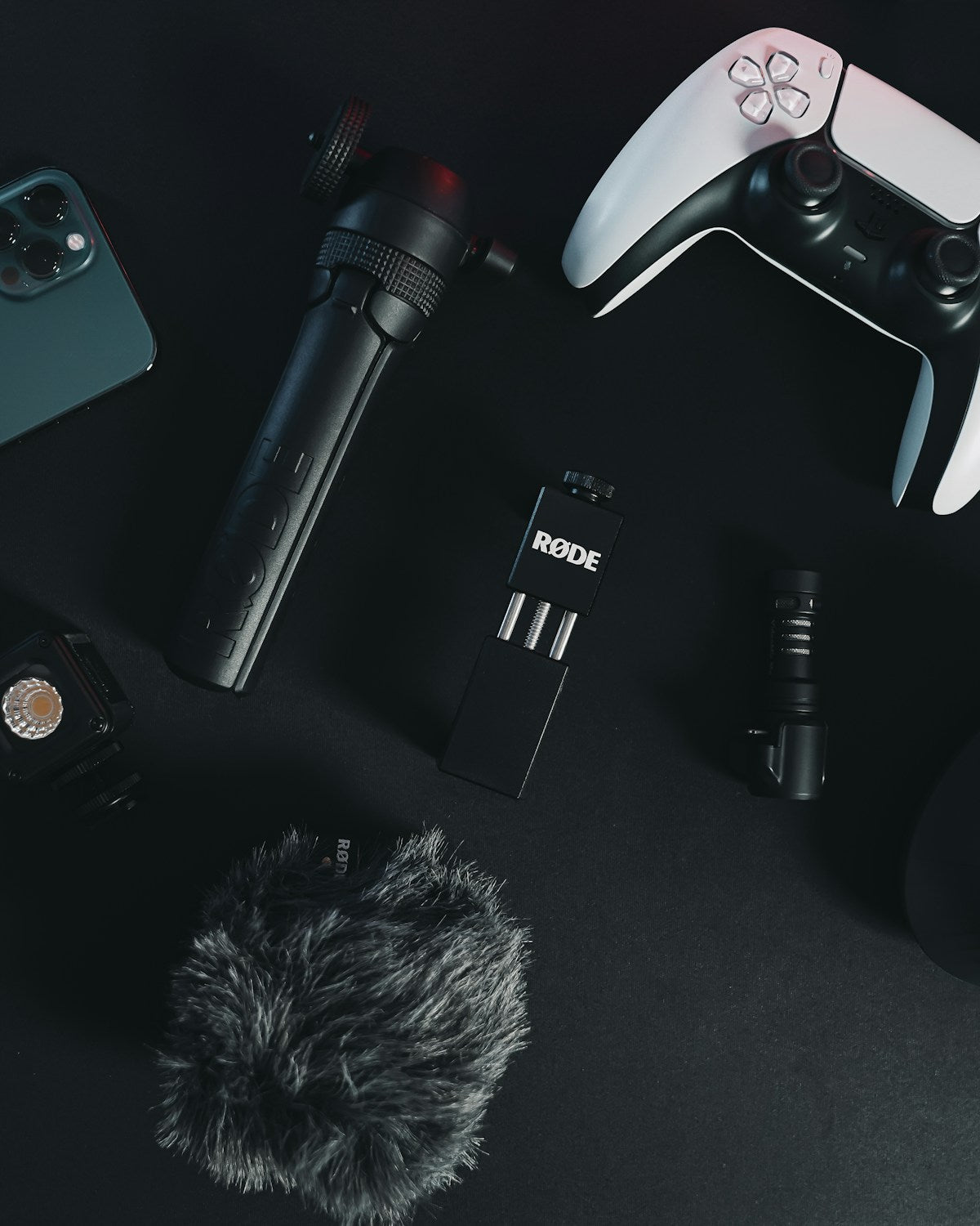 Gadgets on a dark desk