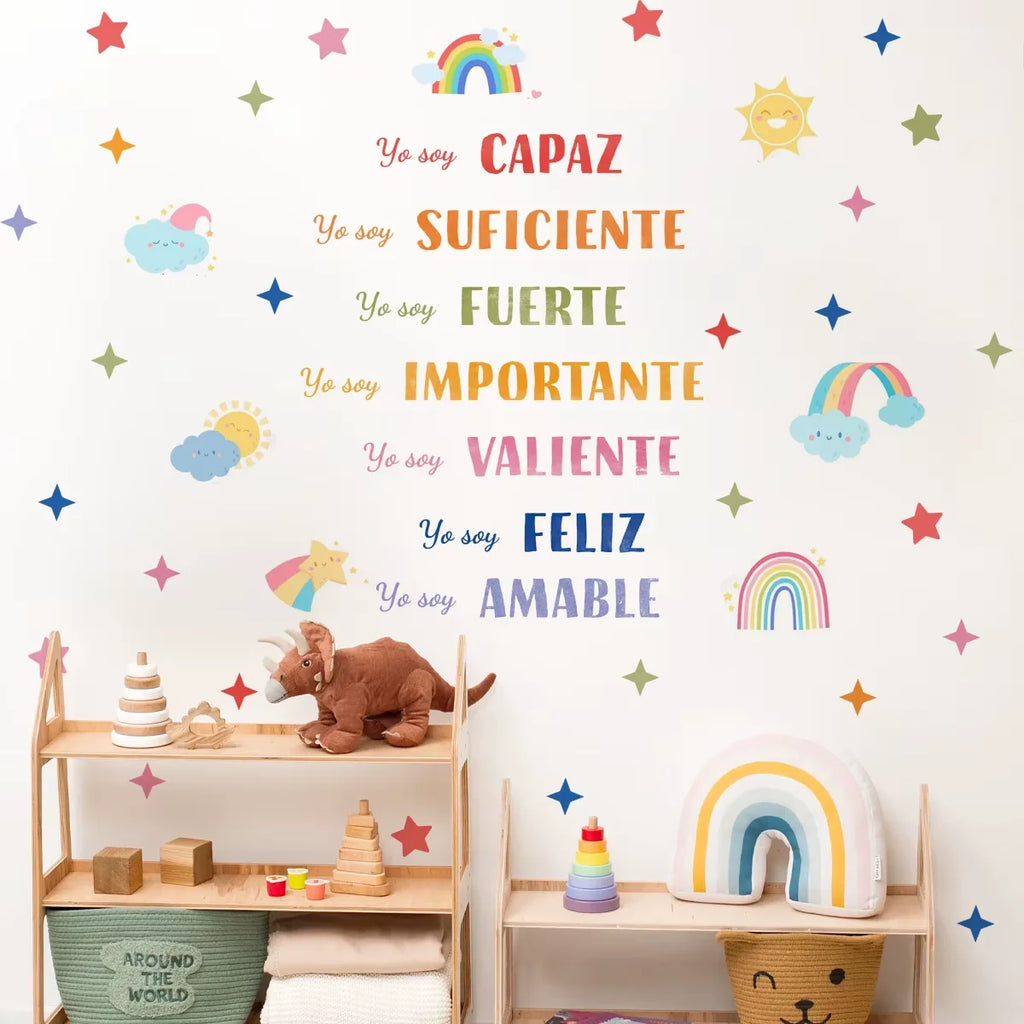 Spanish Yo Soy Rainbow Stars Sun Watercolor Wall Sticker Nursery Child
