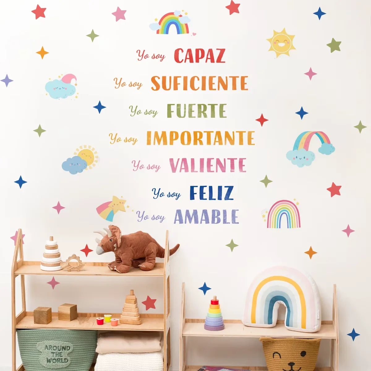 Spanish Yo Soy Rainbow Stars Sun Watercolor Wall Sticker Nursery Child