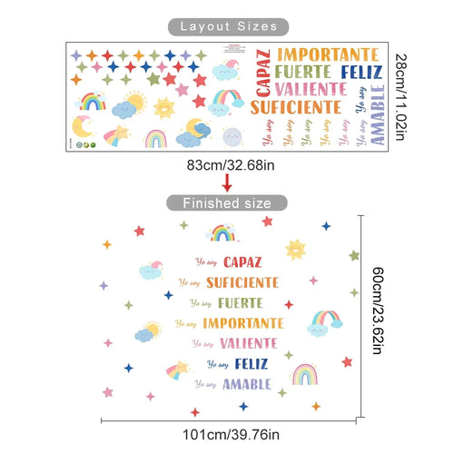 Spanish Yo Soy Rainbow Stars Sun Watercolor Wall Sticker Nursery Child