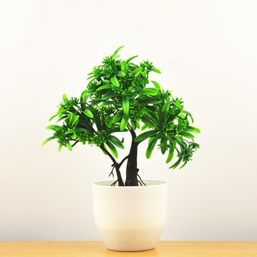Artificial Plants Potted Bonsai Green Small Tree Plants Fake Flowers