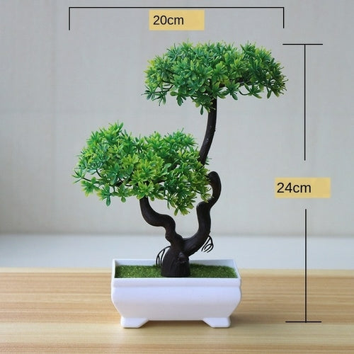 Artificial Plants Potted Bonsai Green Small Tree Plants Fake Flowers