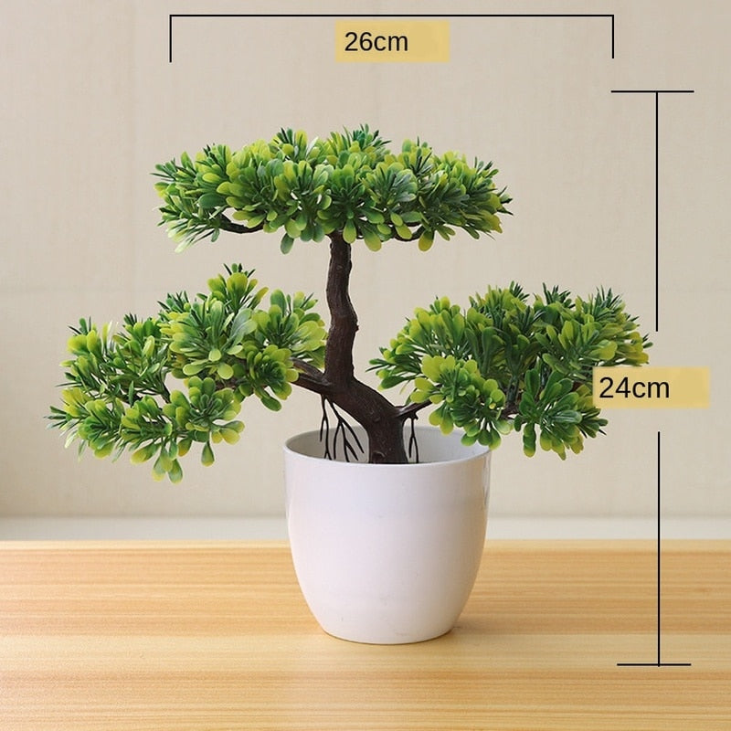 Artificial Plants Potted Bonsai Green Small Tree Plants Fake Flowers