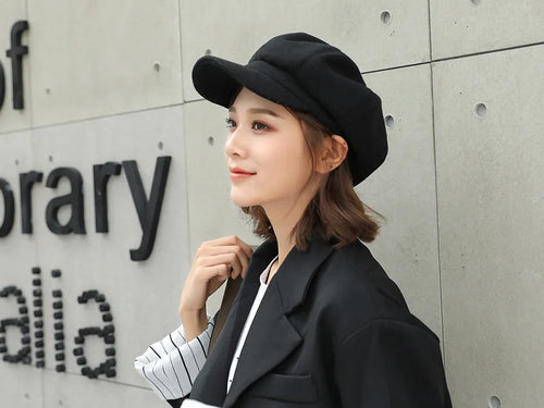 Autumn Winter Hats for Women Solid Plain Octagonal Newsboy Cap Men