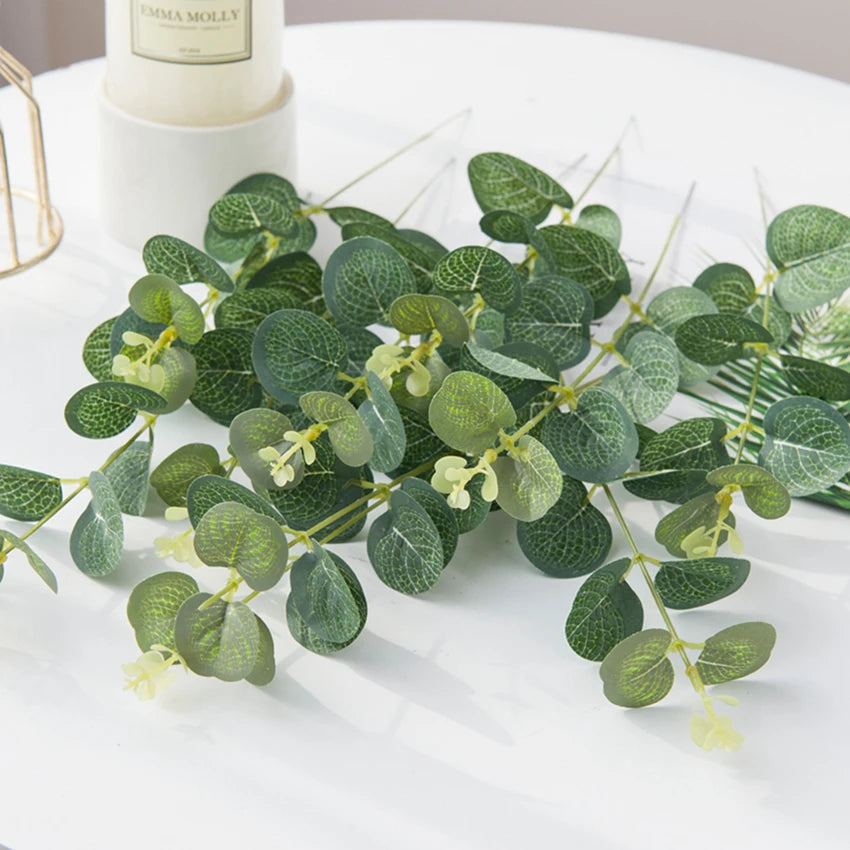 20/100PCS Green Fake Plants Silk Eucalyptus Leaf Christmas Decorations