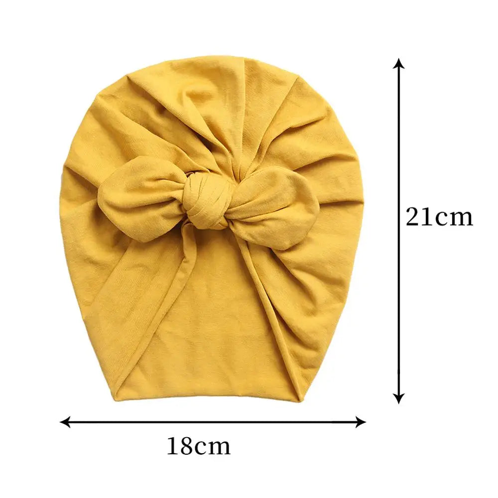 Solid Baby Cotton Beanies Cute Bear Ear Bowknot Turban Hats Sweet Soft