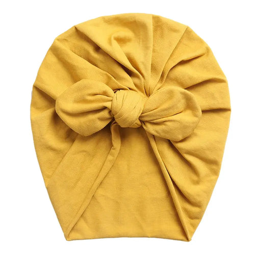 Solid Baby Cotton Beanies Cute Bear Ear Bowknot Turban Hats Sweet Soft