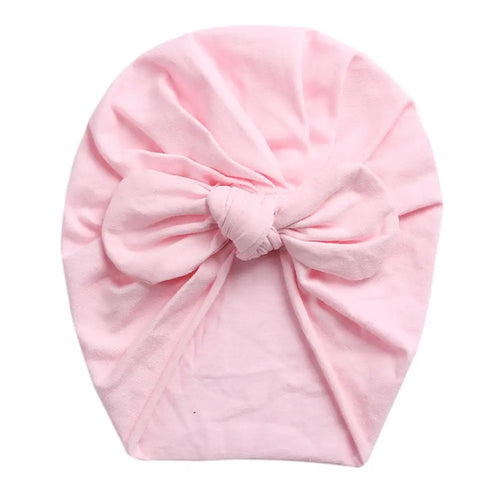 Solid Baby Cotton Beanies Cute Bear Ear Bowknot Turban Hats Sweet Soft