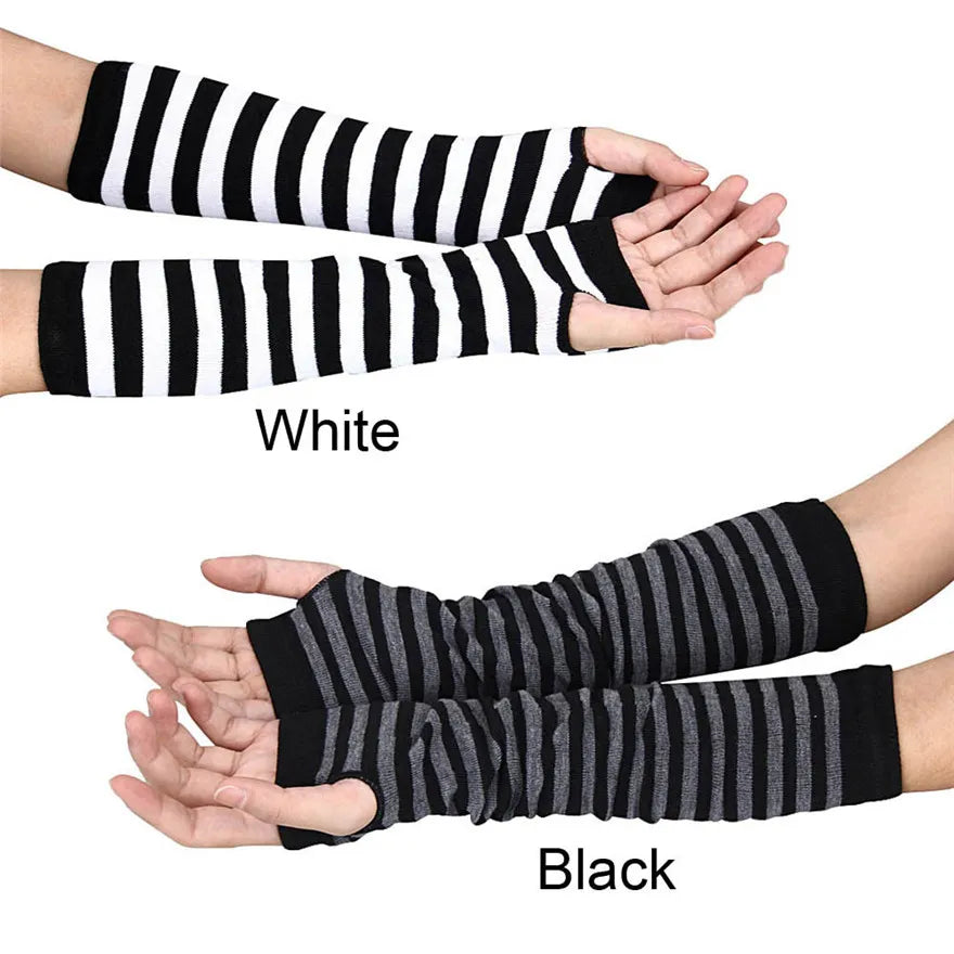 Winter Fashion Striped Arm Warmers Knitted Female Wrist Hand Warmer