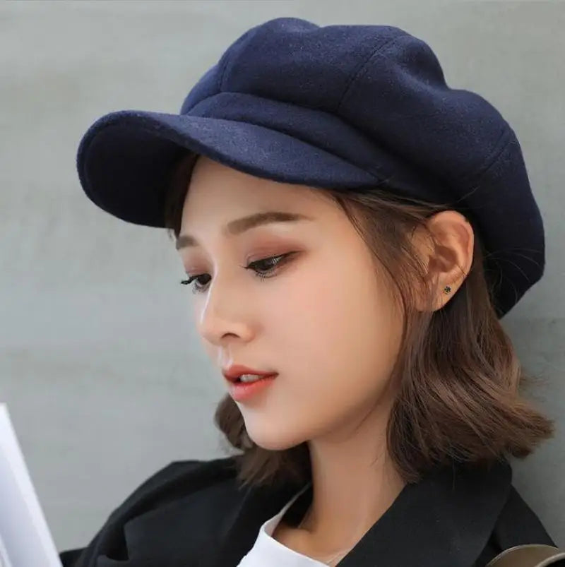 Autumn Winter Hats for Women Solid Plain Octagonal Newsboy Cap Men