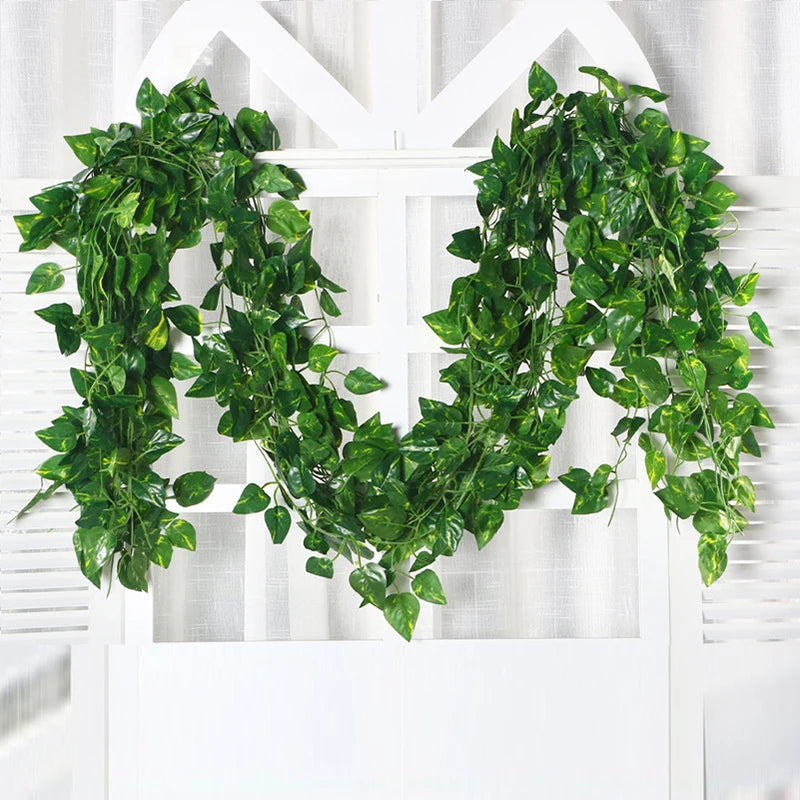 Artificial Plant Silk Green Leaves Rattan Home Wedding Decoration