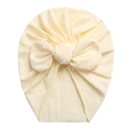 Solid Baby Cotton Beanies Cute Bear Ear Bowknot Turban Hats Sweet Soft