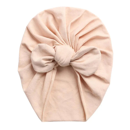 Solid Baby Cotton Beanies Cute Bear Ear Bowknot Turban Hats Sweet Soft