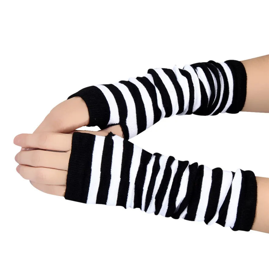 Winter Fashion Striped Arm Warmers Knitted Female Wrist Hand Warmer