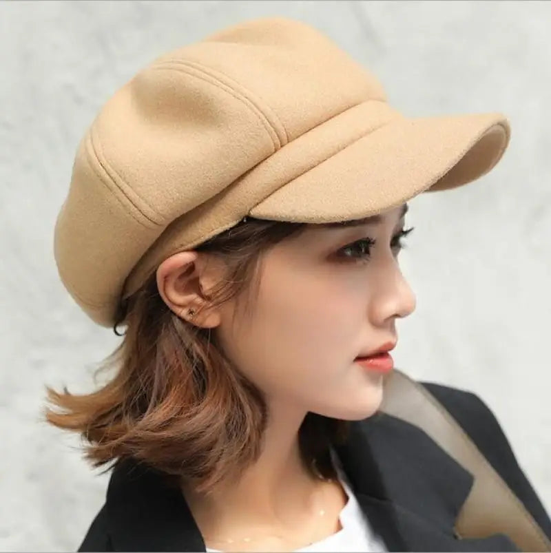 Autumn Winter Hats for Women Solid Plain Octagonal Newsboy Cap Men
