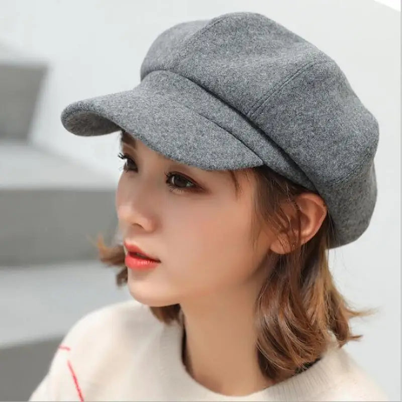 Autumn Winter Hats for Women Solid Plain Octagonal Newsboy Cap Men
