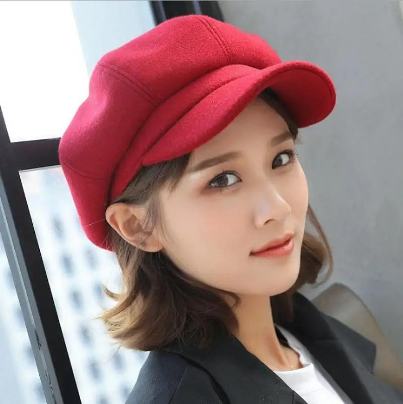 Autumn Winter Hats for Women Solid Plain Octagonal Newsboy Cap Men