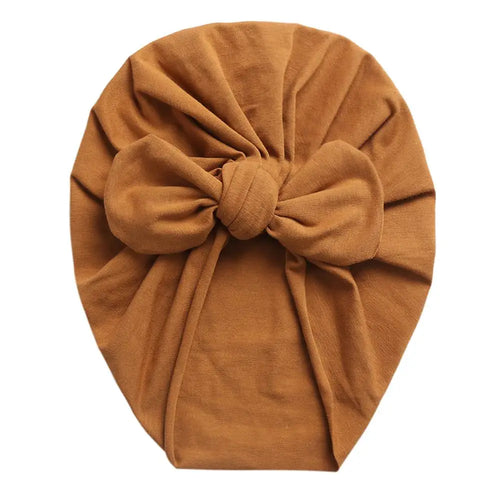Solid Baby Cotton Beanies Cute Bear Ear Bowknot Turban Hats Sweet Soft