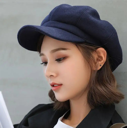 Autumn Winter Hats for Women Solid Plain Octagonal Newsboy Cap Men