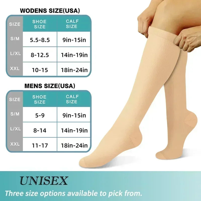 Women's & Men's Compression Socks 15-20 MMHg Knee High Stocking