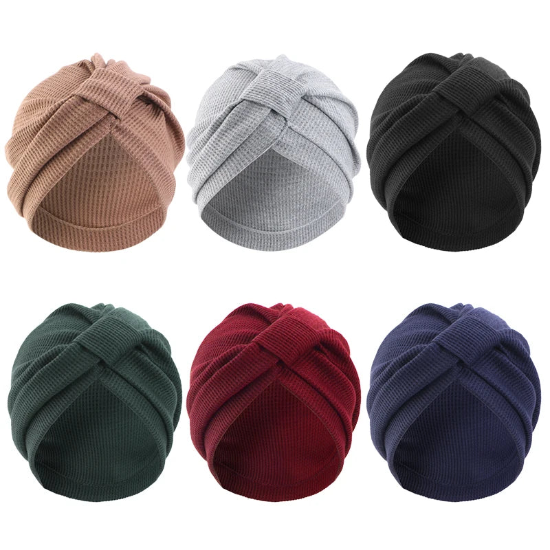 Women's headscarf hat breathable cotton thick waffle square headscarf