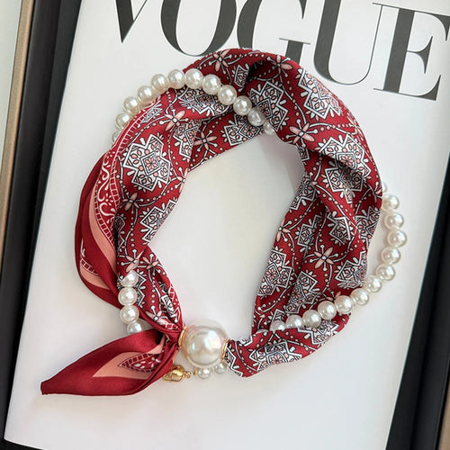 Elegant Pearl Tail Magnetic Clasp Scarf Summer New Versatile