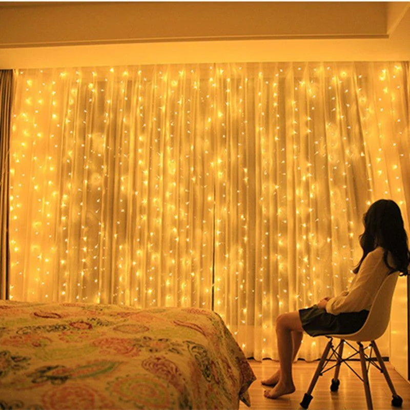 Christmas Lights LED Fairy String Curtain Lights 8 Mode Remote USB