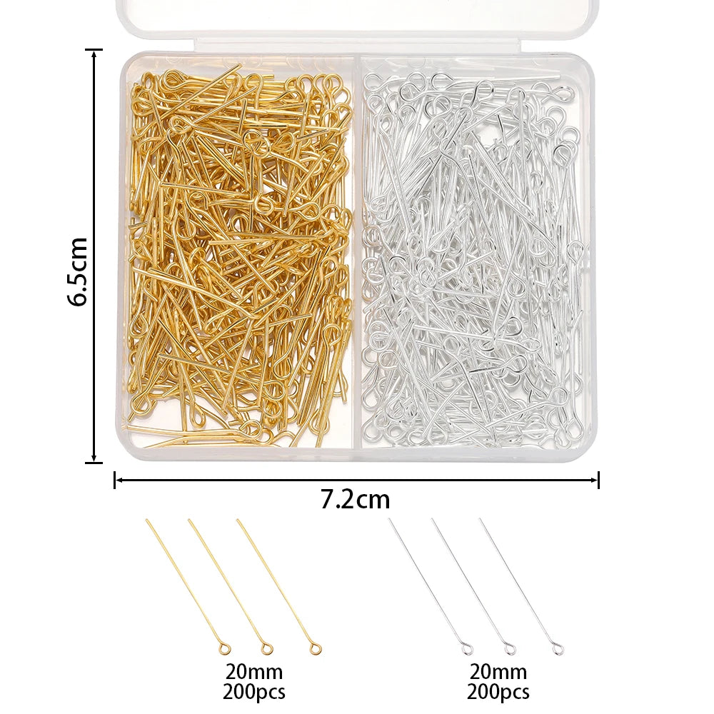 400pcs/Box 20mm Flat/Eyes/Ball Head Pins Needles Headpins Connector
