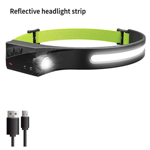 COB LED Headlamp Sensor Headlight with Built-in Battery Flashlight USB
