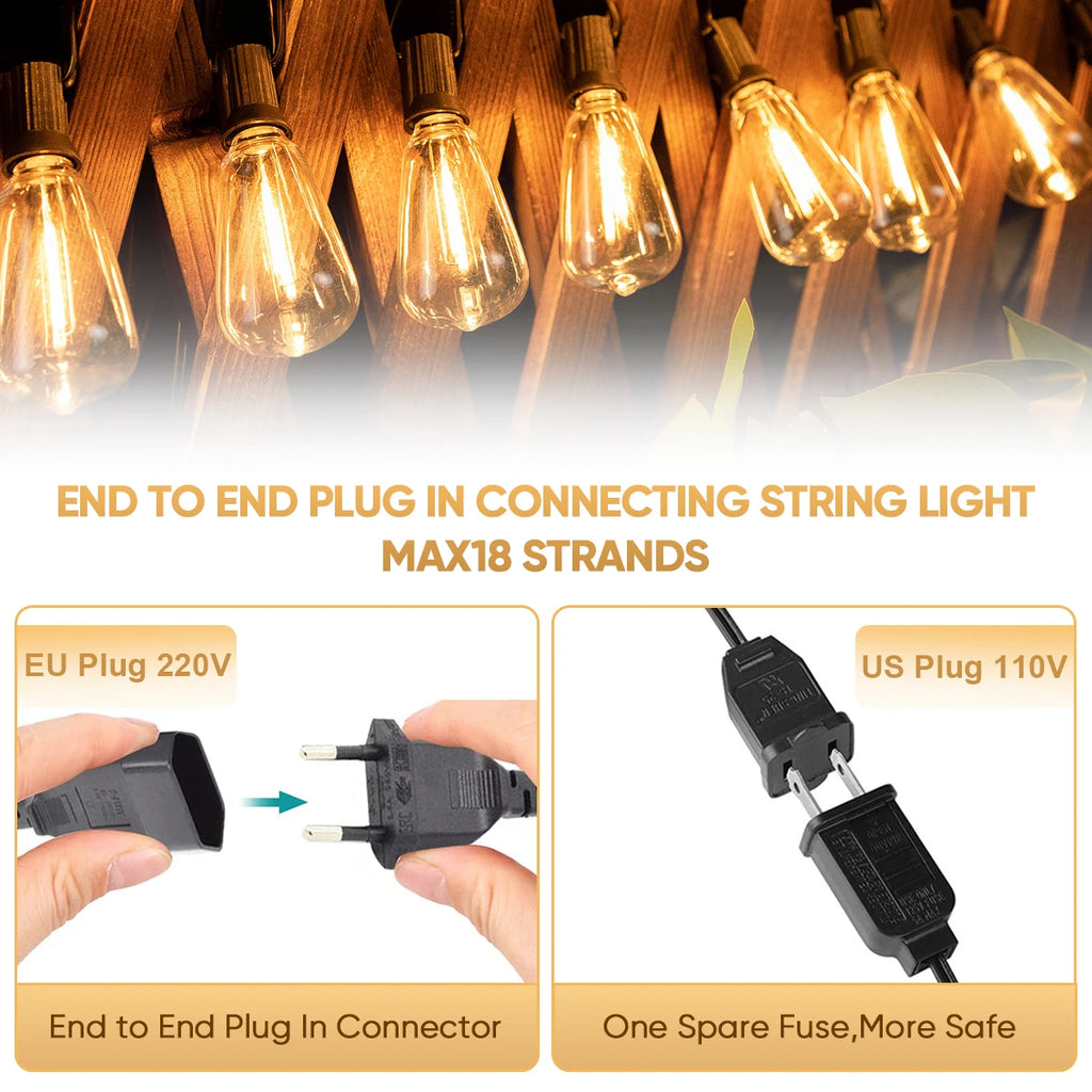 ST38 String Lights Outdoor Garland Connectable Shatterproof Waterproof