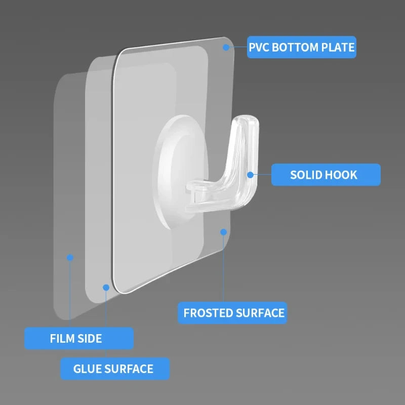 Self-Adhesive Hook Transparent Door Wall Hook Child Heavy