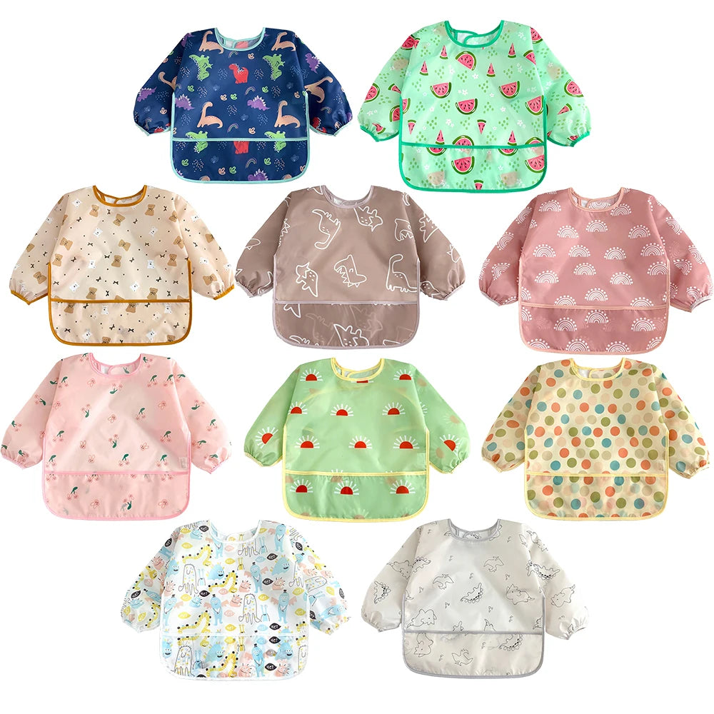 Waterproof Full Sleeve Baby Bibs Children Apron Long Sleeve Feeding