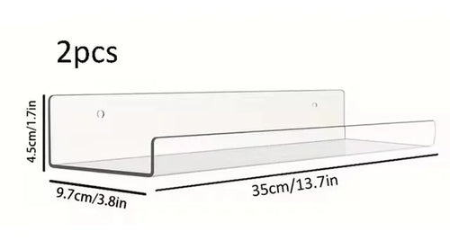 2pc Clear Acrylic Storage Rack Wall Mounted Book Floating Shelf Makeup