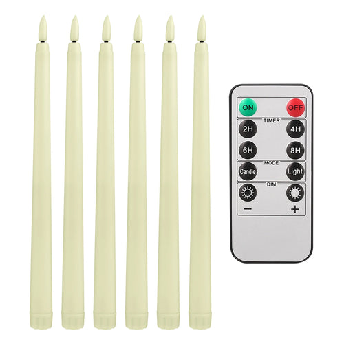 LED Flameless Taper Candles Flickering with 10-Key Remote 11" Battery