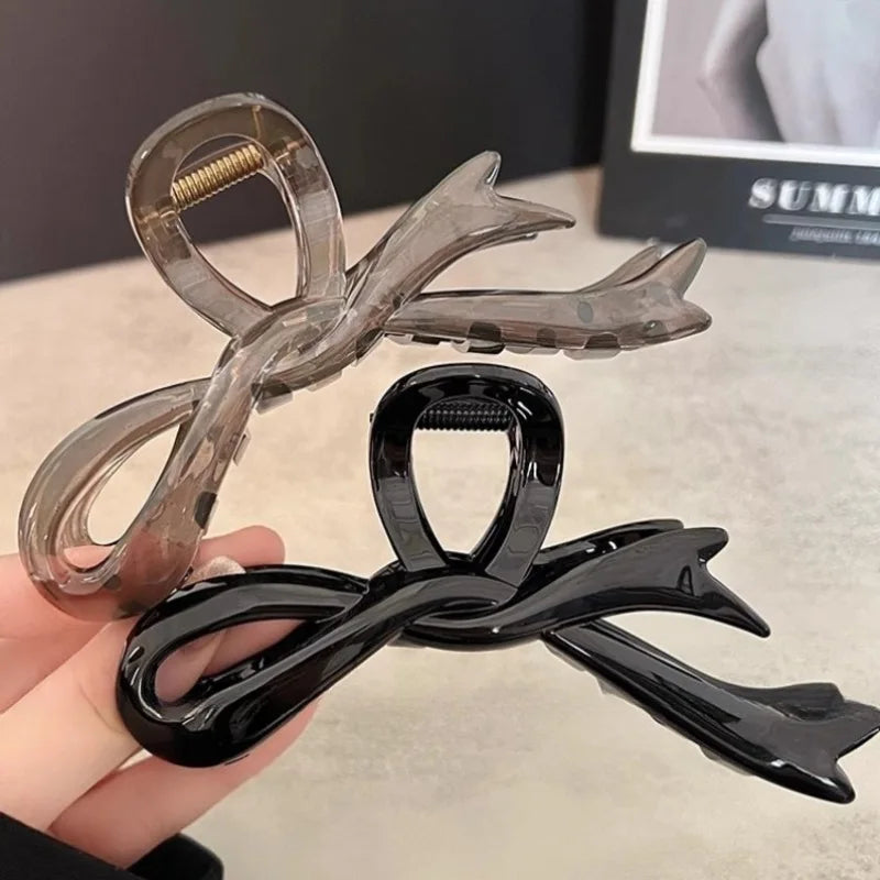 13cm Glossy Acrylic Ribbon Bow Hair Clip Crab Style Shark Ponytail