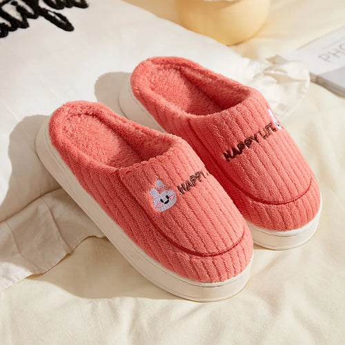 Winter Plush Slippers for Women & Men - Thick Sole Couple House Shoes
