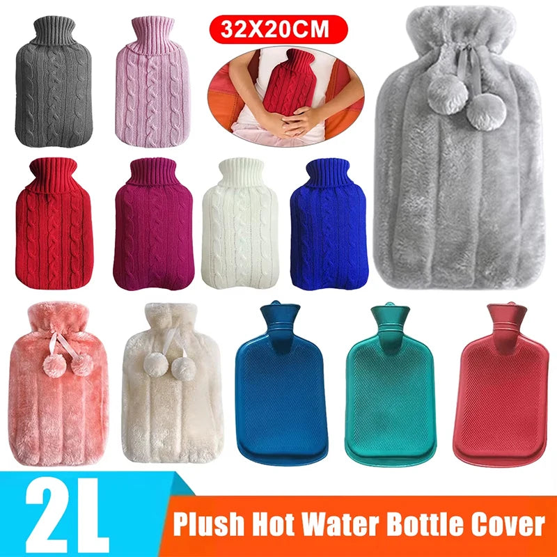 2L Hot Water Bottle Cover Rubber Hot Water Bags Winter Plush Hand