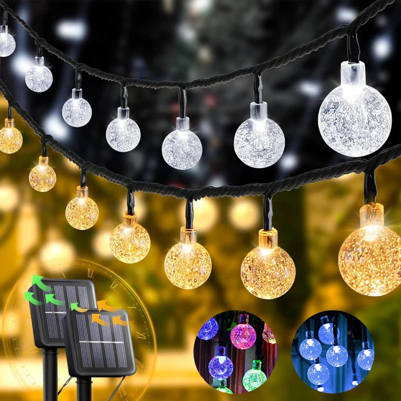 4 Colors Options Solar Globe String Lights Outdoor Waterproof Fairy