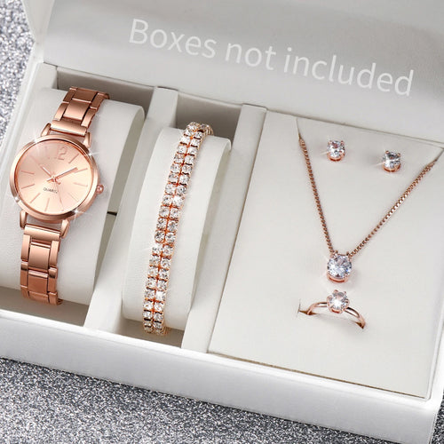 6PCS/Set Fashion Women's Quartz Watch Stainless Steel Band Wrist