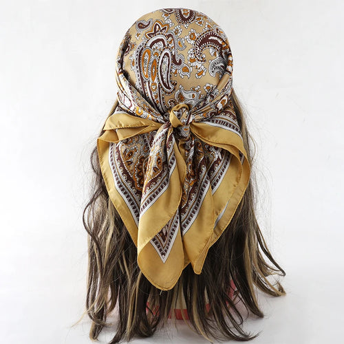 Bohemian Style Floral Print Women’s Square Silk Scarf Satin Head Wrap