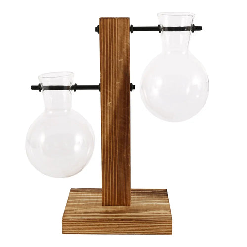 Creative Glass Desktop Planter Bulb Vase Wooden Stand Hydroponic Plant