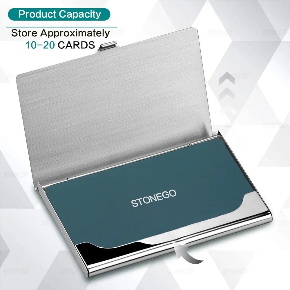 Premium Ultra Thin Stainless Steel Business Card Holder - Silver Metal