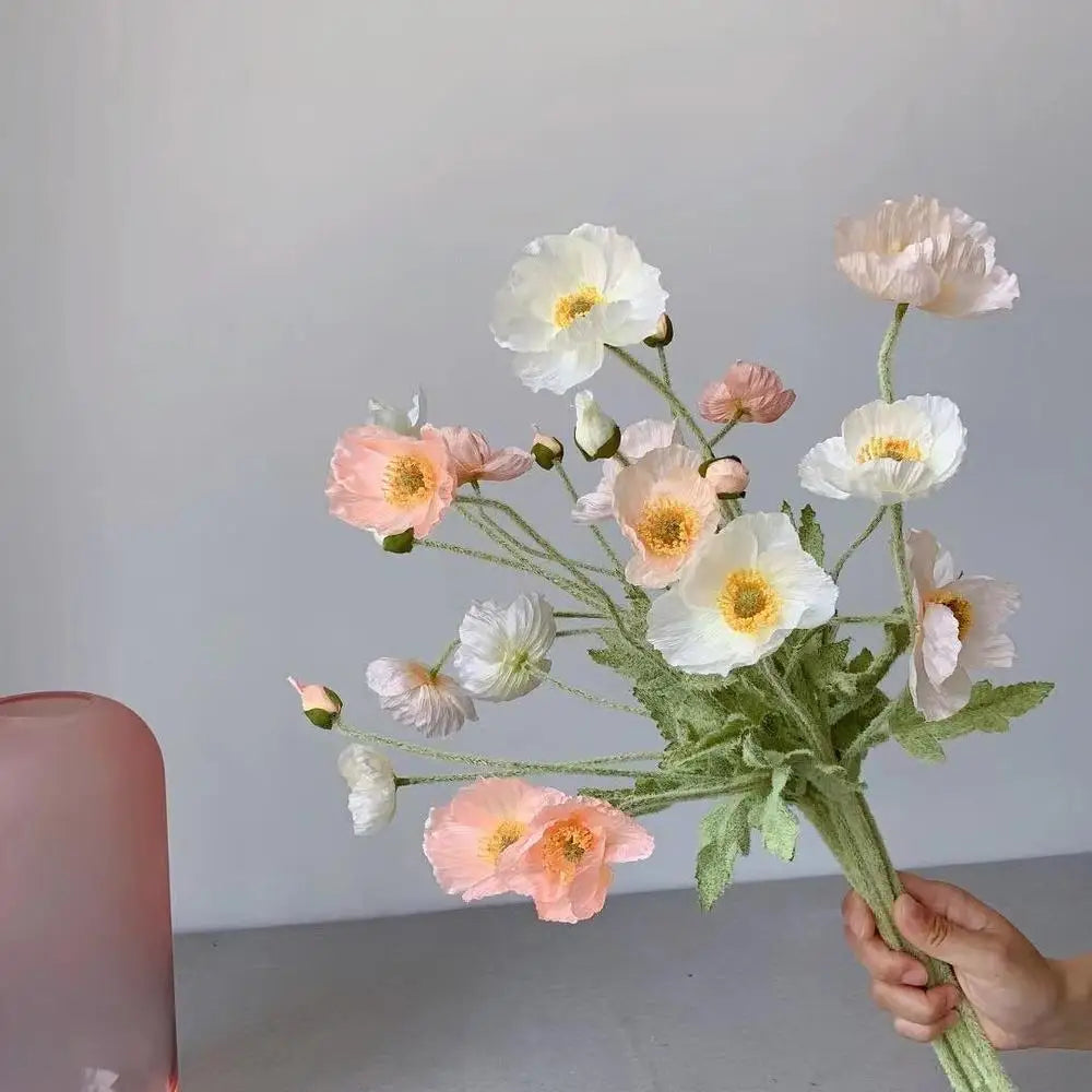Artificial Flowers Fake Poppy Silk Flowers Long Stem Housewarming