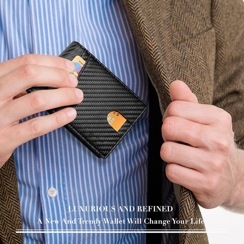 Men's Wallet Ultra Thin Rfid Leather with ID Window Multi Card Carbon