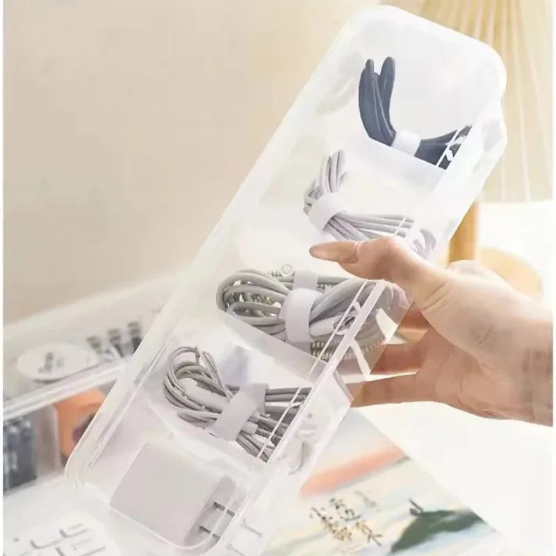 Transparent Cable Storage Box, Compartment Organizer With Lid