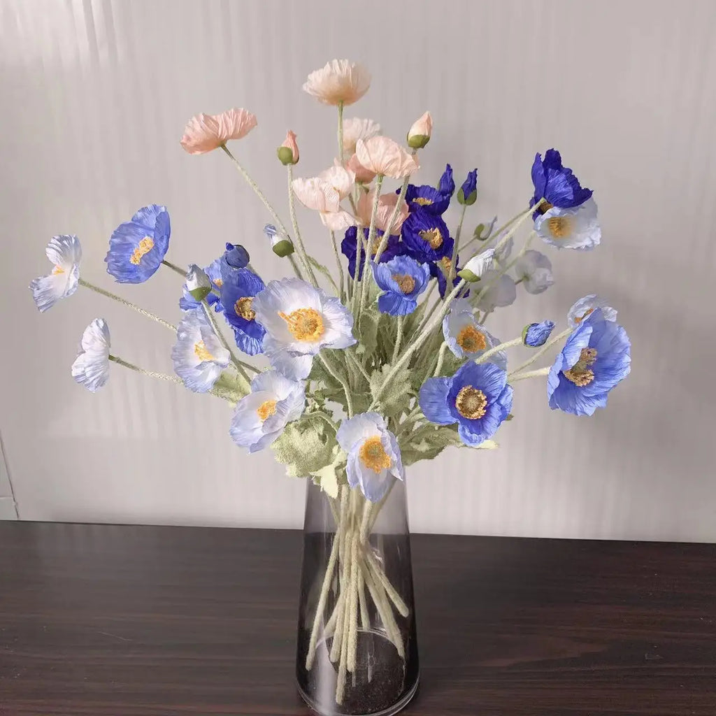 Artificial Flowers Fake Poppy Silk Flowers Long Stem Housewarming