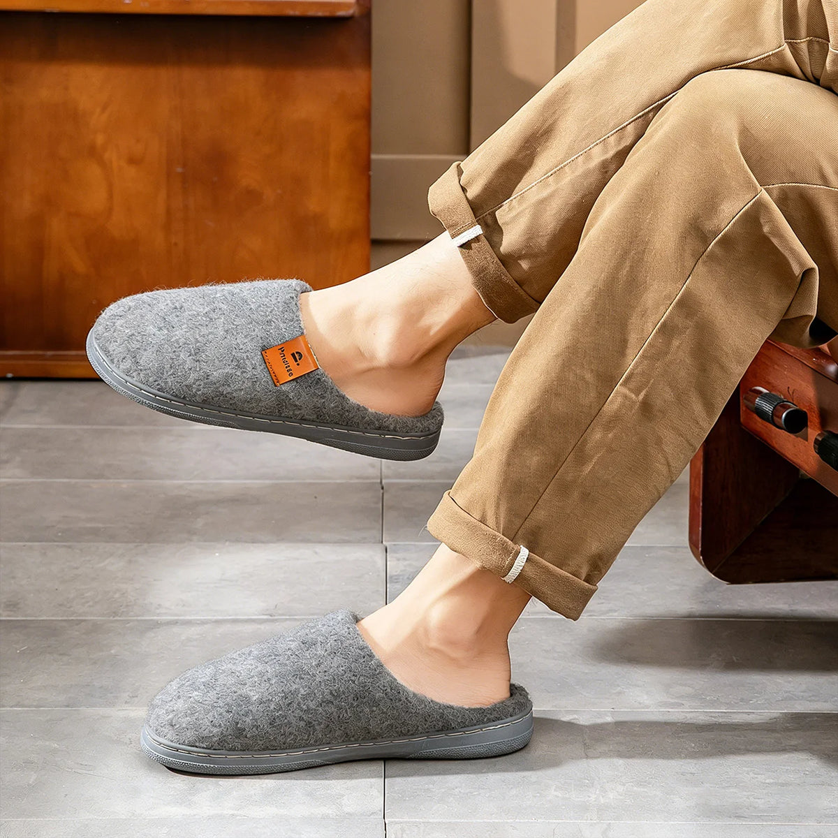 Winter Men Felt Platform  House Slippers Ultra Warm Cushion   Cozy
