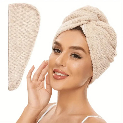 Solid Color Hair Towel Textured Dry Hair Cap 9.8 x 25.5 Inch Absorbent