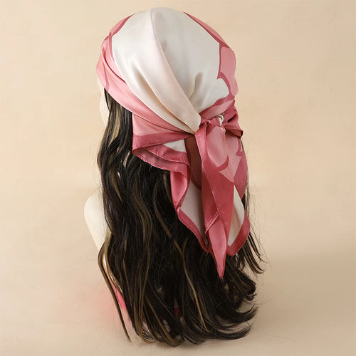 Bohemian Style Floral Print Women’s Square Silk Scarf Satin Head Wrap